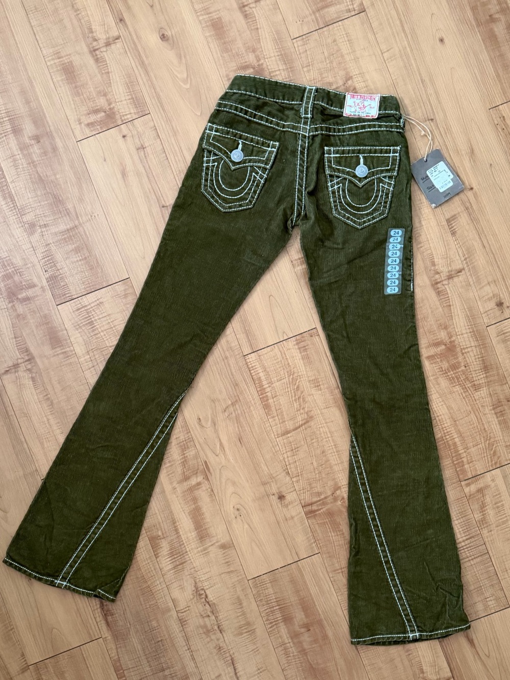 True Religion Big T Corduroy Low Rise Pants Jeans Contrast Stitching Y2K BNWT 24